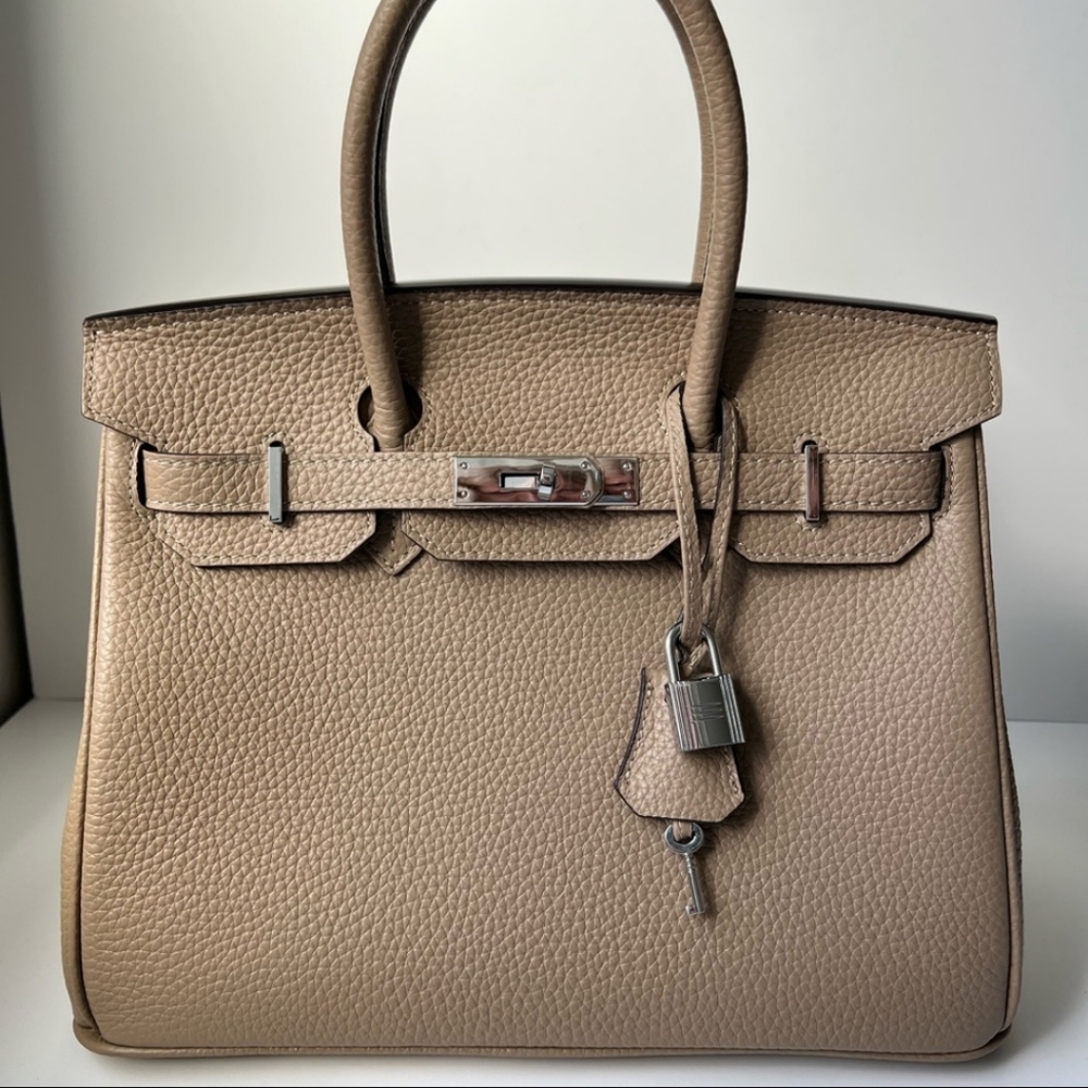 Ainifeel nude pink leather satchel